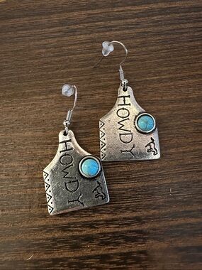 Howdy Silver-Tone Earrings with Turquoise Accent